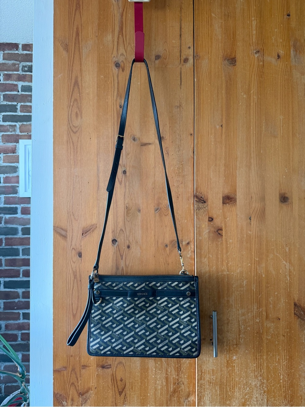 Versace Black and Gray Monogram Crossbody Bag